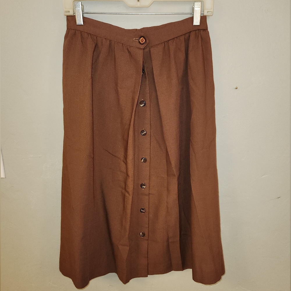 Vintage 1970s Brown Button Midi Skirt by Blakes